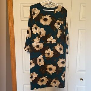 Floral Teal Dress with 3/4 Sleeves
